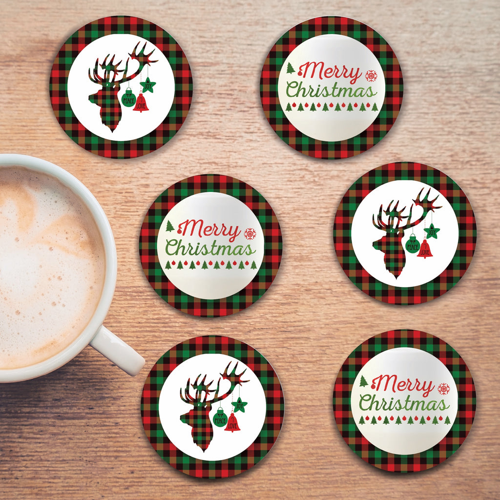 Holiday Plaid Collection 4_ Circle Ceramic Coasters - Set of 6