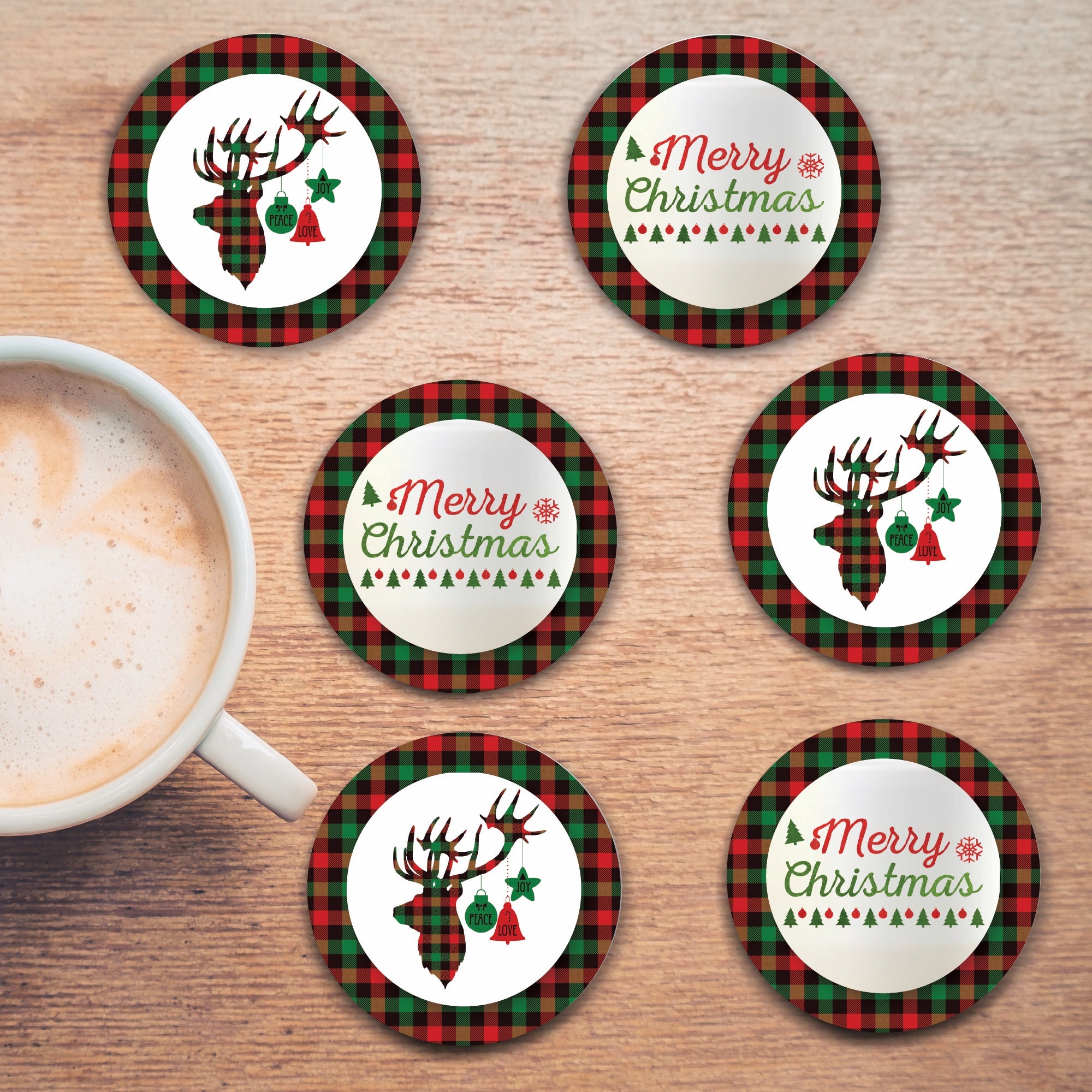 Holiday Plaid Collection 4_ Circle Ceramic Coasters - Set of 6