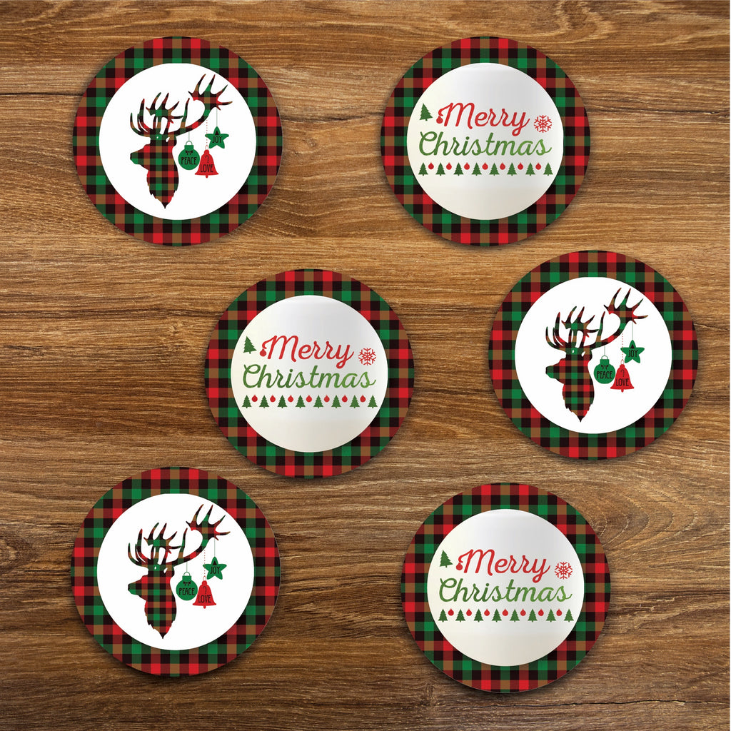Holiday Plaid Collection 4_ Circle Ceramic Coasters - Set of 6