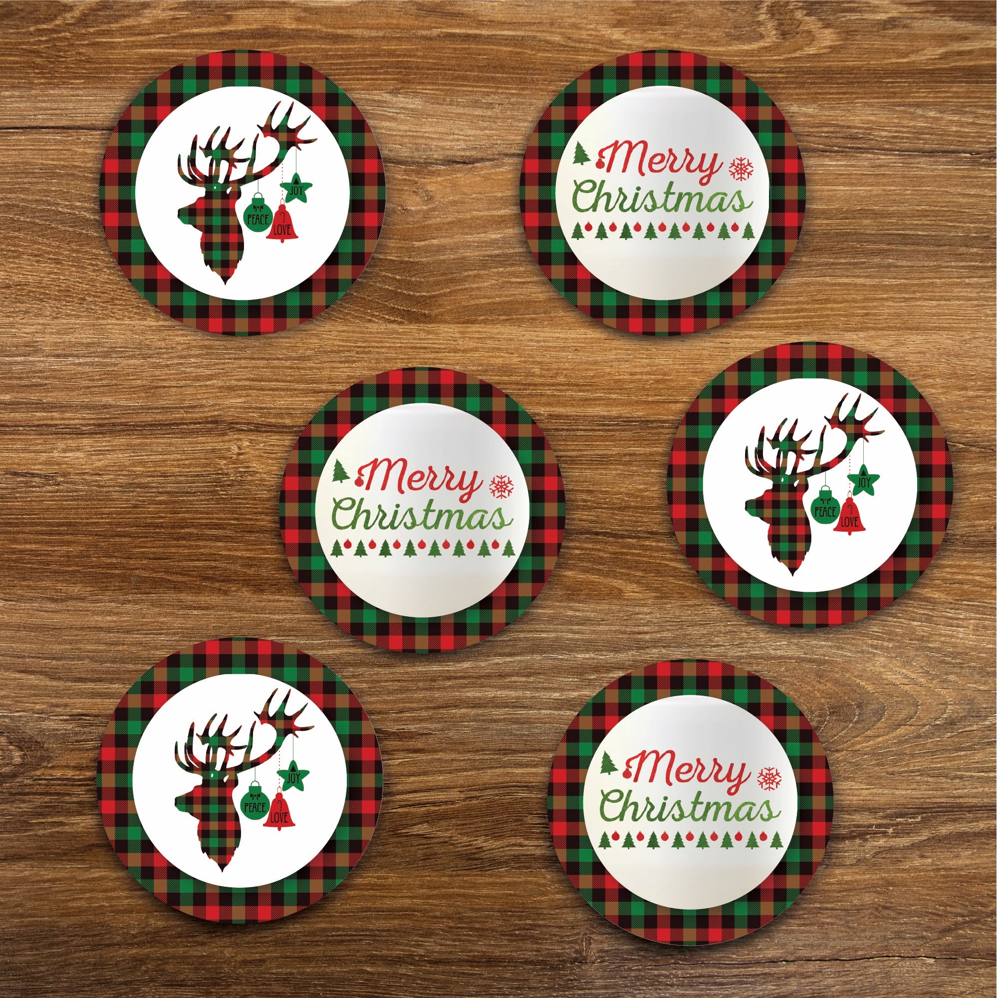 Holiday Plaid Collection 4_ Circle Ceramic Coasters - Set of 6