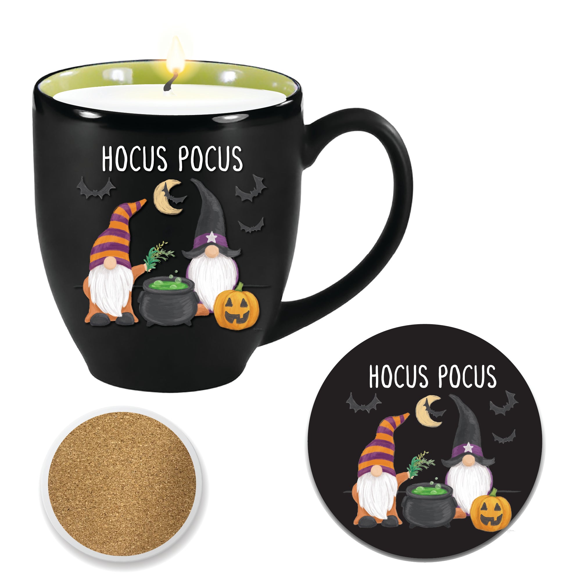 Hocus Pocus Ceramic Mug Candle - 13 oz Mint Chocolate Scented 13oz Candle & Coaster Set