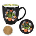 Halloween Ceramic Mug with 13 oz Pumpkin Smash Scented Soy Wax Candle & Coaster Set