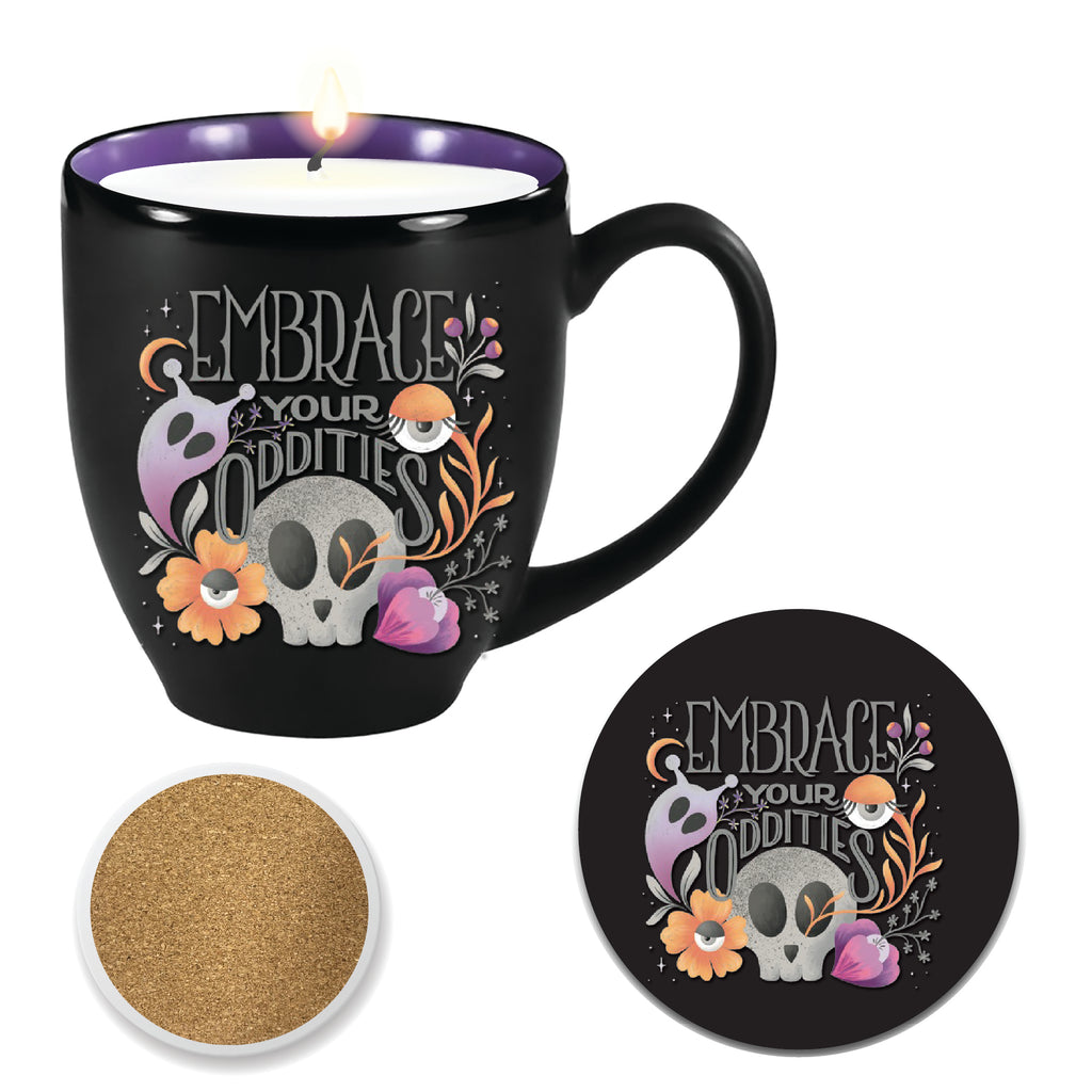 Ceramic Mug with 13 oz Candy Corn Scented Soy Wax Candle & Coaster Set