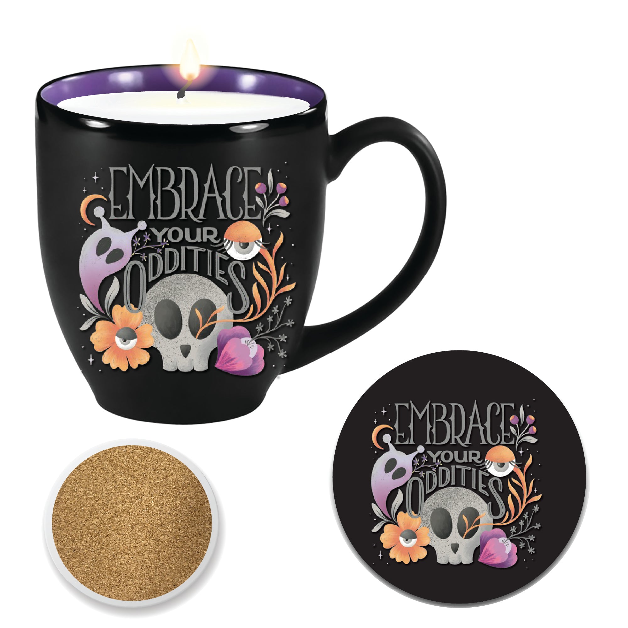 Ceramic Mug with 13 oz Candy Corn Scented Soy Wax Candle & Coaster Set