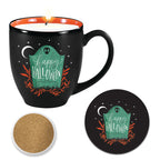 Ceramic Mug with 13 oz Monster Mint Chocolate Scented Soy Wax Candle & Coaster Set