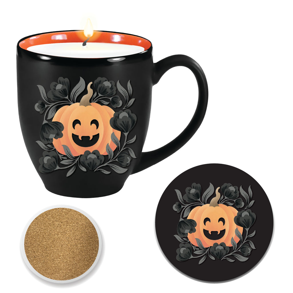 Ceramic Mug with 13 oz Pumpkin Smash Scented Soy Wax Candle & Coaster Set