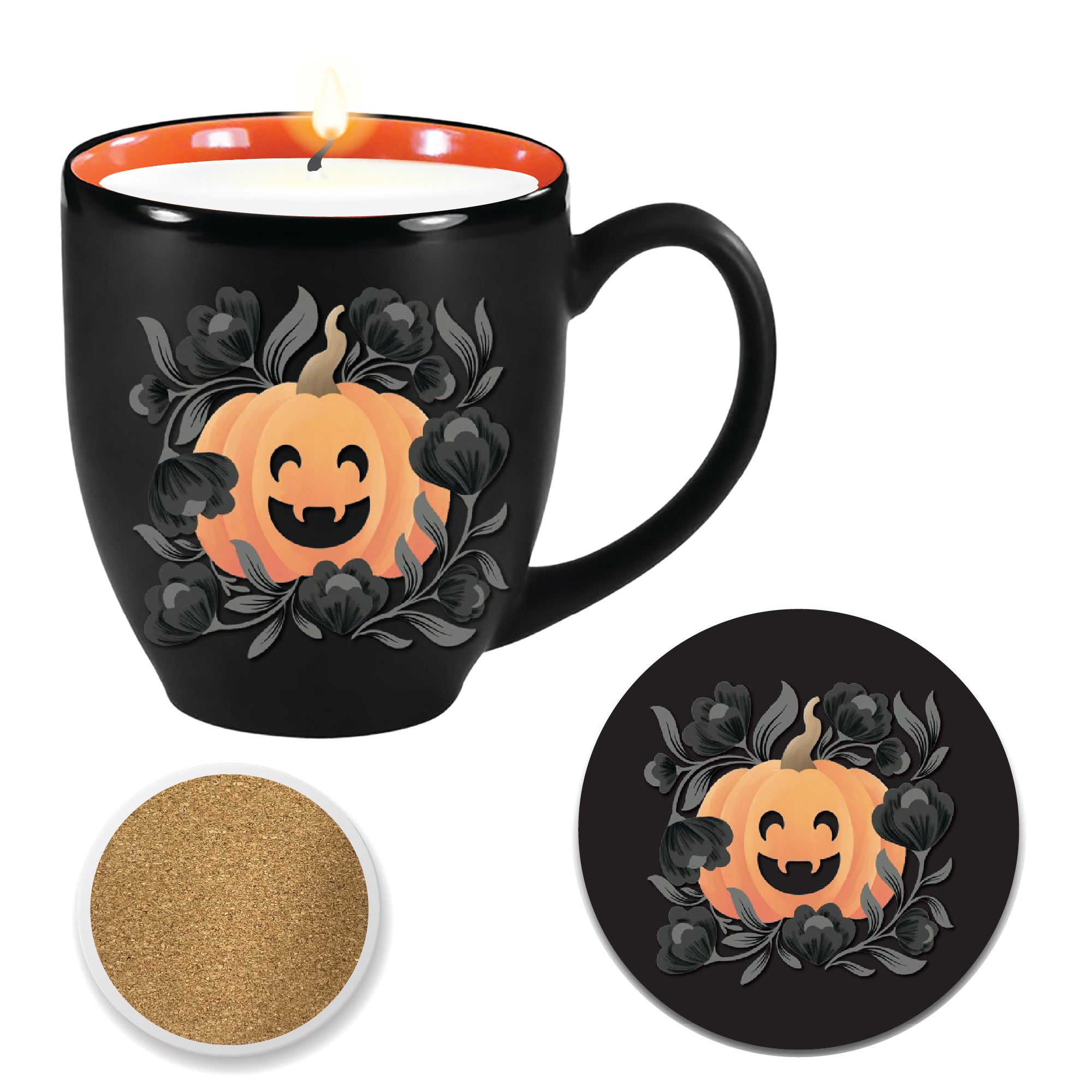 Ceramic Mug with 13 oz Pumpkin Smash Scented Soy Wax Candle & Coaster Set