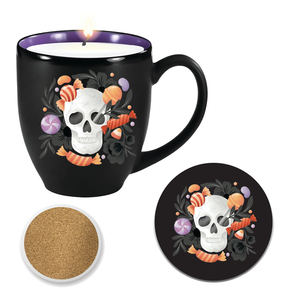 Ceramic Mug Candle - Apple Cider Scented 13oz Soy Wax Candle & Coaster Set