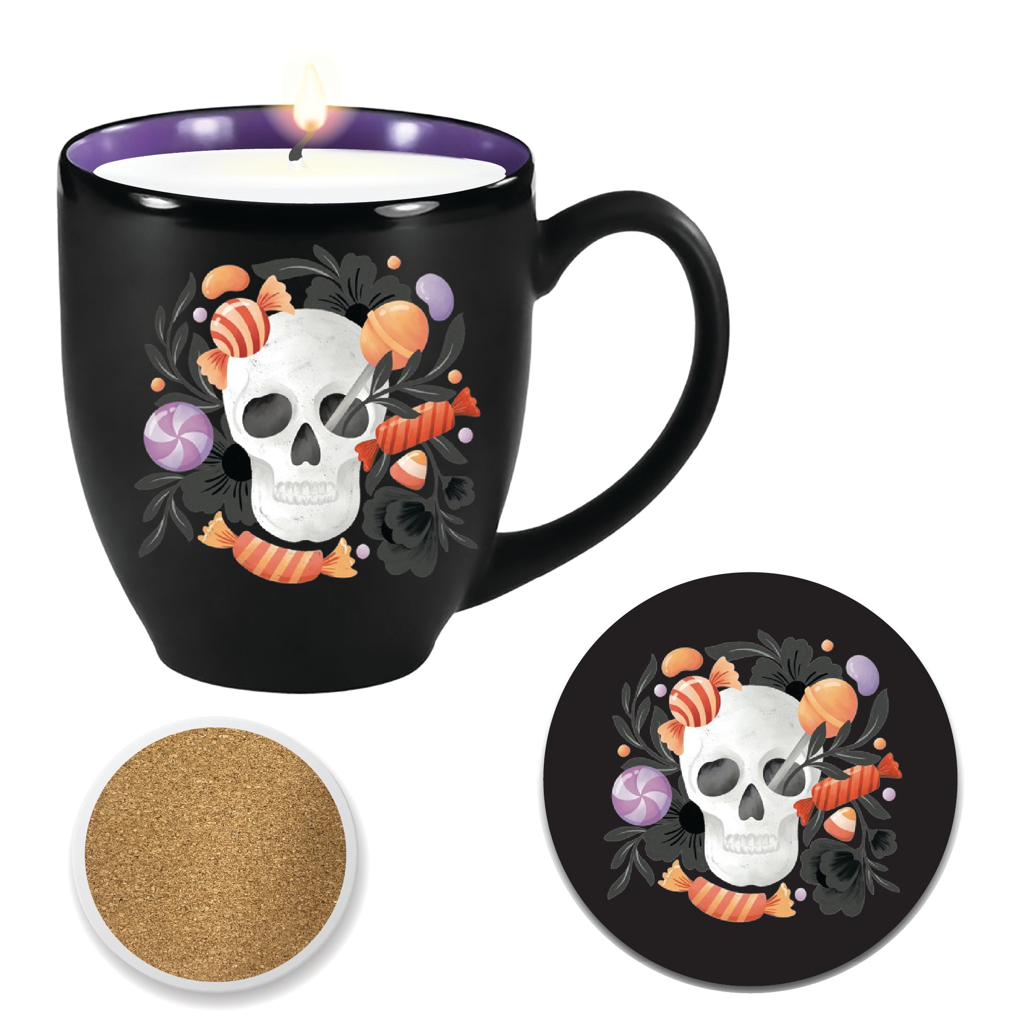 Ceramic Mug Candle - Apple Cider Scented 13oz Soy Wax Candle & Coaster Set