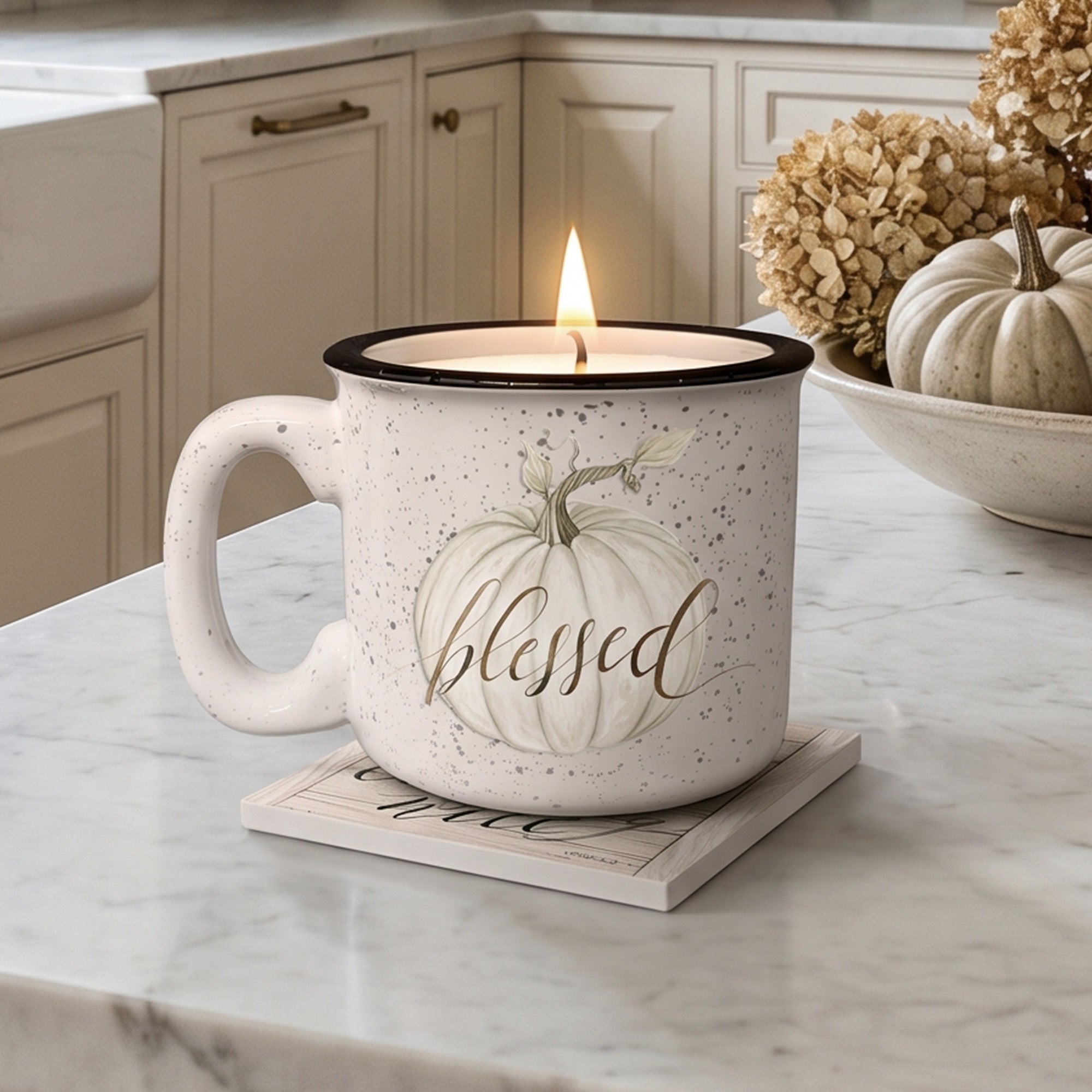 Harvest Blessings - Pumpkin Spice Latte | 15oz Mug, 13oz Soy Candle & Coaster Set