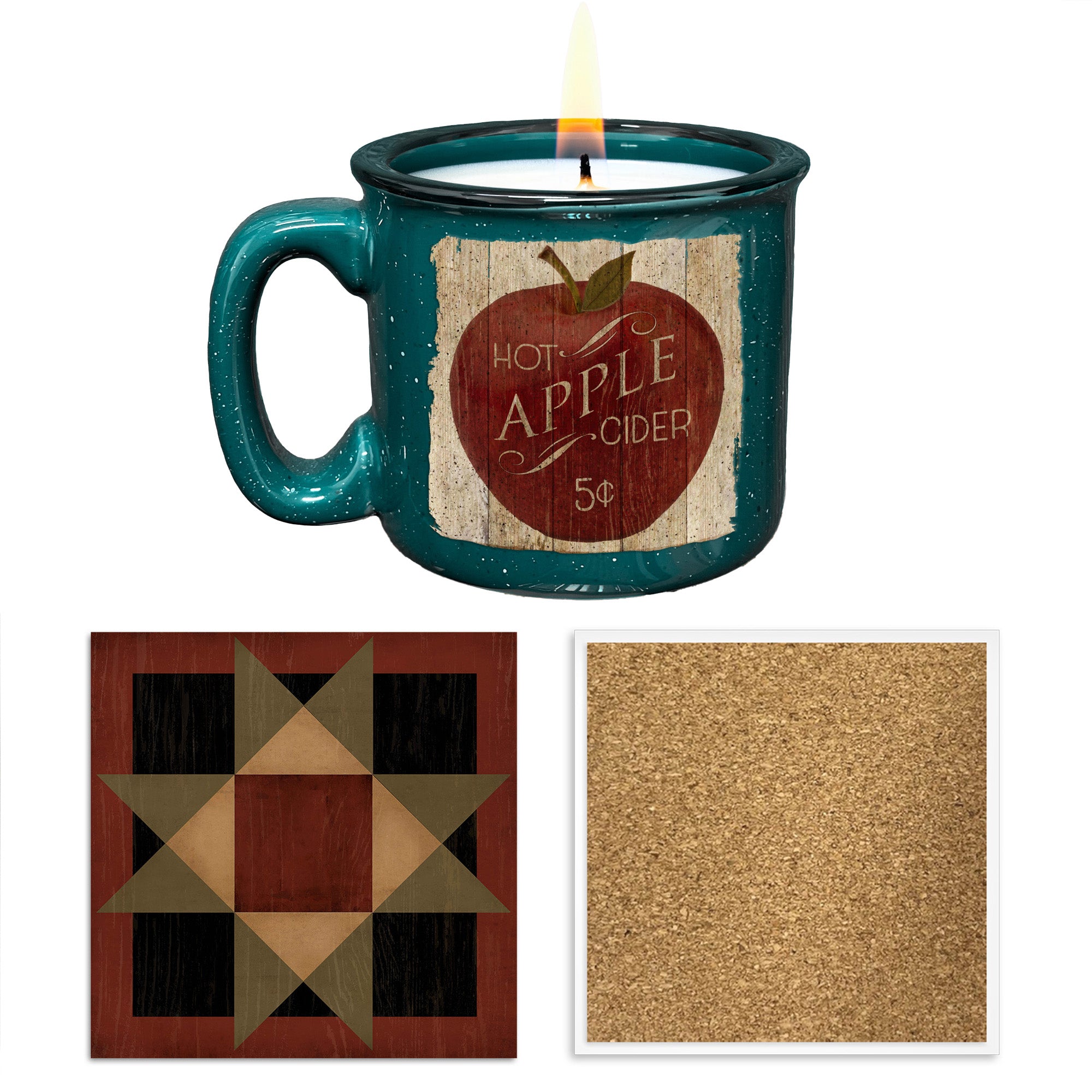 Hot Apple Cider - Spiced Apple Cider | 15oz Mug, 13oz Soy Candle & Coaster Set
