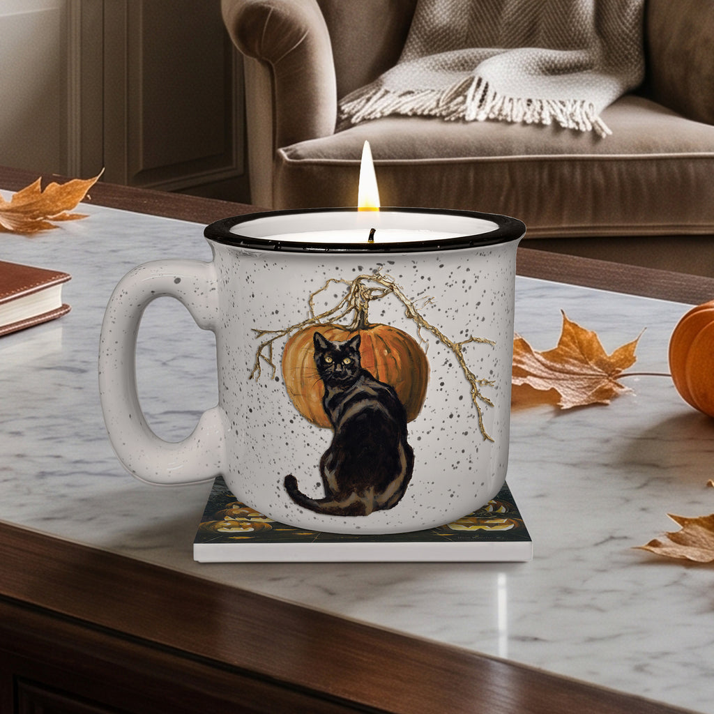 Midnight Porch - White Pumpkin + Cinnamon | 15oz Ceramic Mug, Soy Candle & Coaster Set
