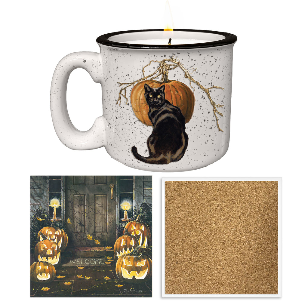Midnight Porch - White Pumpkin + Cinnamon | 15oz Ceramic Mug, Soy Candle & Coaster Set