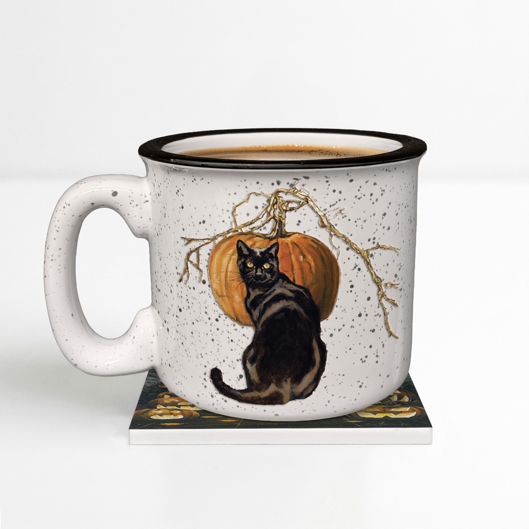 Midnight Porch - White Pumpkin + Cinnamon | 15oz Ceramic Mug, Soy Candle & Coaster Set