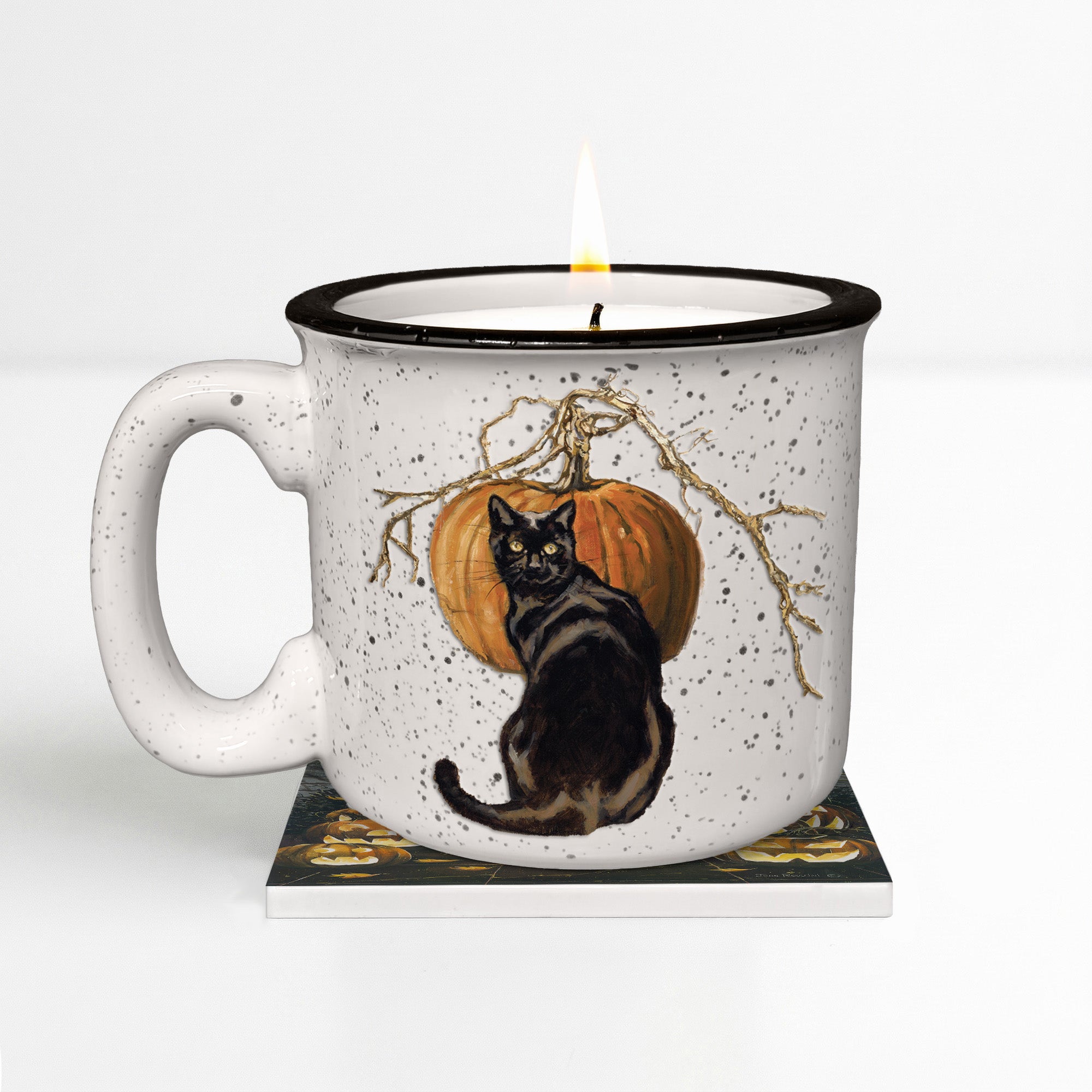 Midnight Porch - White Pumpkin + Cinnamon | 15oz Ceramic Mug, Soy Candle & Coaster Set