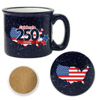 Celebrate 250 USA 19 oz Artisan Ceramic Mug & Coaster Set with Wounded Warrior Project