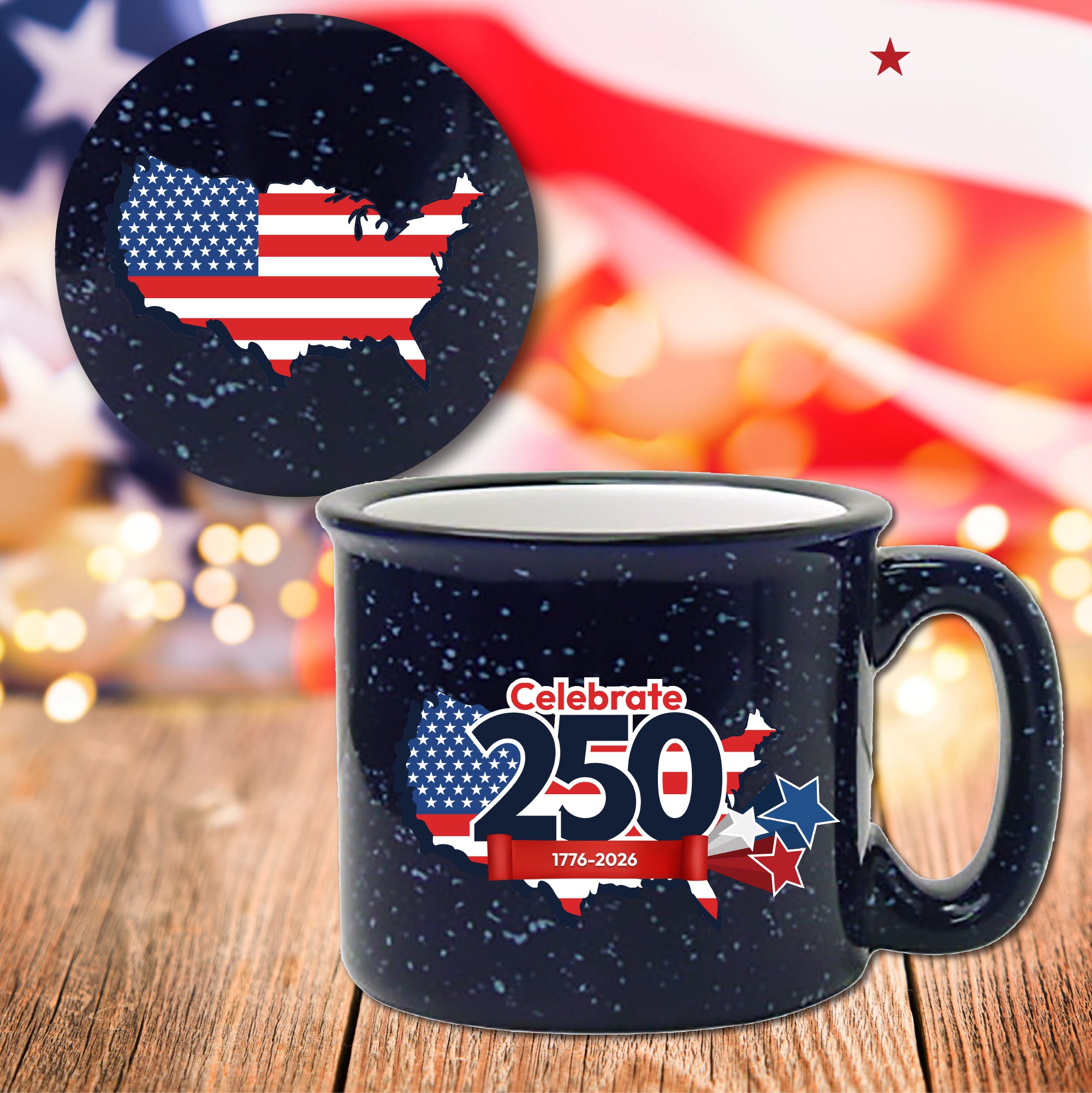 Celebrate 250 USA 19 oz Artisan Ceramic Mug & Coaster Set with Wounded Warrior Project