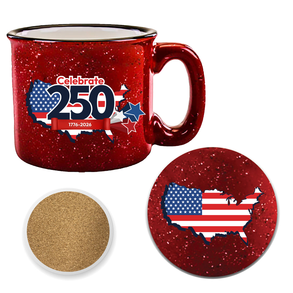 Celebrate 250 USA 19 oz Artisan Ceramic Mug & Coaster Set with Wounded Warrior Project