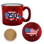 Celebrate 250 USA 19 oz Artisan Ceramic Mug & Coaster Set with Wounded Warrior Project