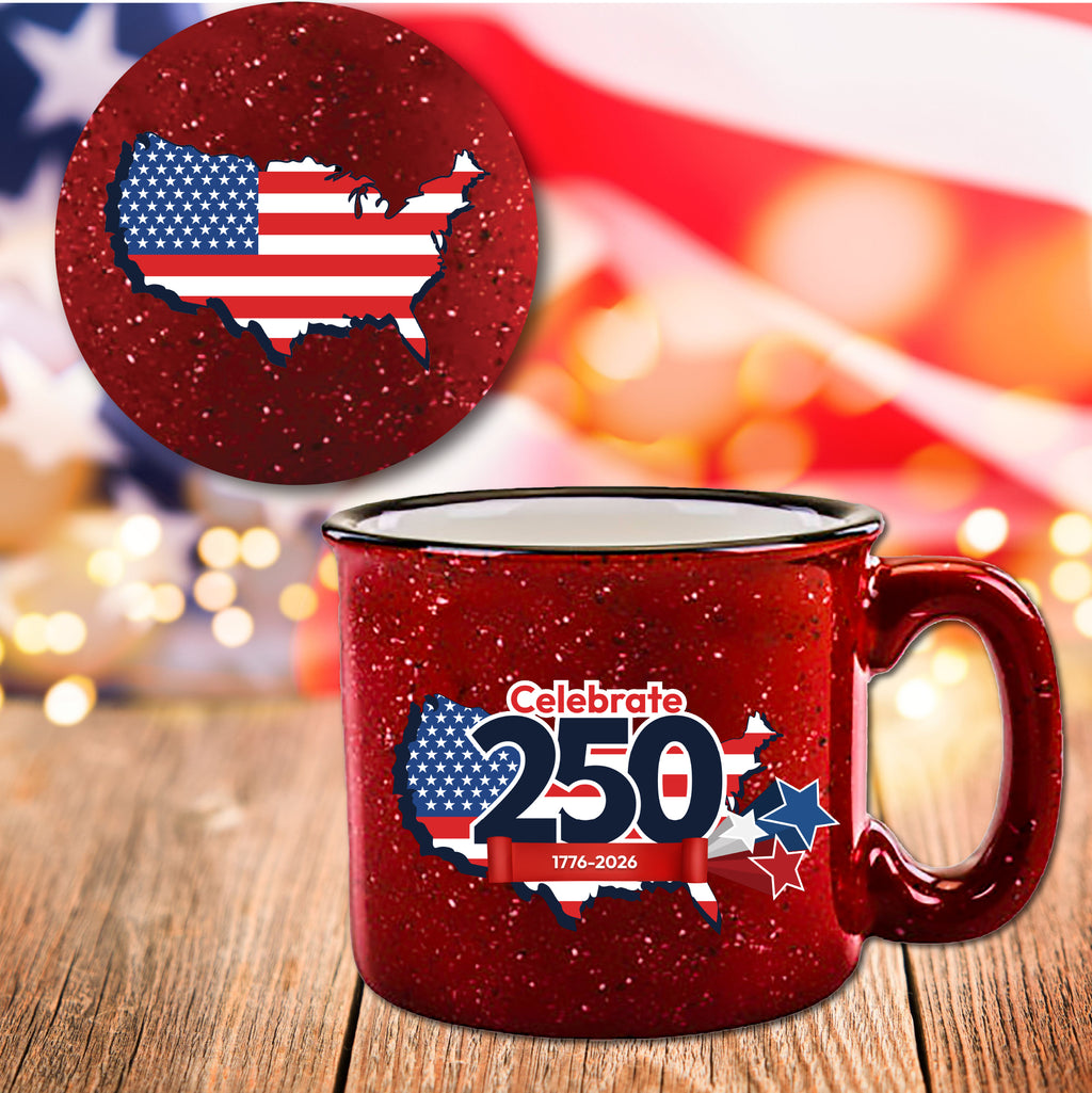 Celebrate 250 USA 19 oz Artisan Ceramic Mug & Coaster Set with Wounded Warrior Project
