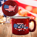 Celebrate 250 USA 19 oz Artisan Ceramic Mug & Coaster Set with Wounded Warrior Project