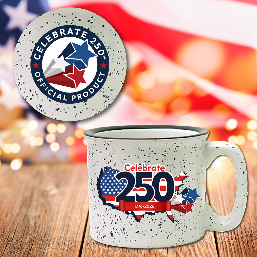 Celebrate 250 USA 19 oz Artisan Ceramic Mug & Coaster Set with Wounded Warrior Project