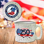 Celebrate 250 USA 19 oz Artisan Ceramic Mug & Coaster Set with Wounded Warrior Project