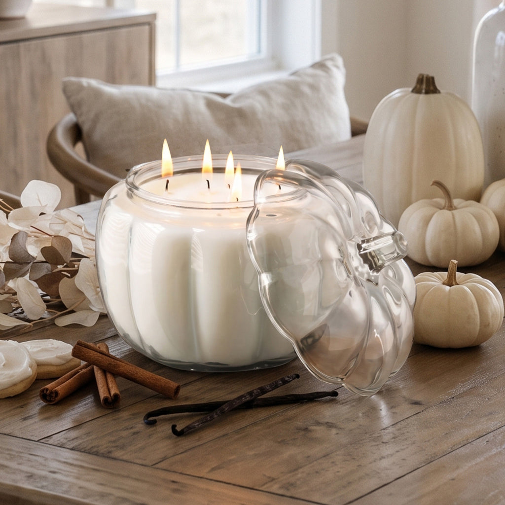 Vanilla + Cinnamon - 56oz 5-Wick Soy Candle in Glass Pumpkin Vessel