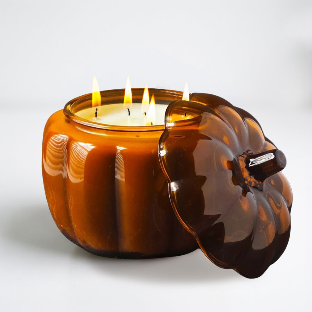 Pumpkin Cream + Burbon - 56oz 5-Wick Soy Candle in Glass Pumpkin Vessel
