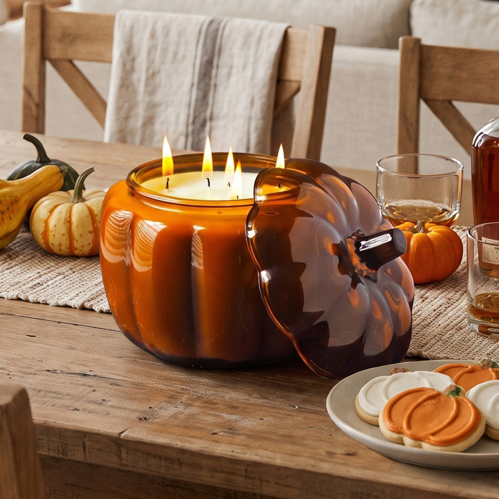 Pumpkin Cream + Burbon - 56oz 5-Wick Soy Candle in Glass Pumpkin Vessel