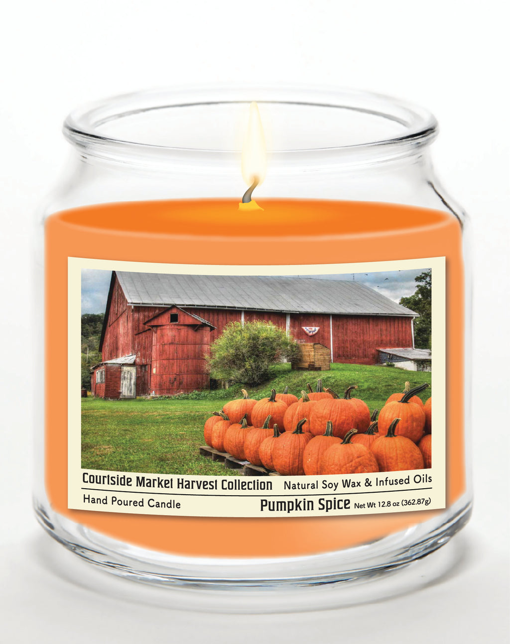 Pumpkin Barn - Pumpkin Spice 12.8oz Candle Glass Jar with Brushed Silver Metal Lid