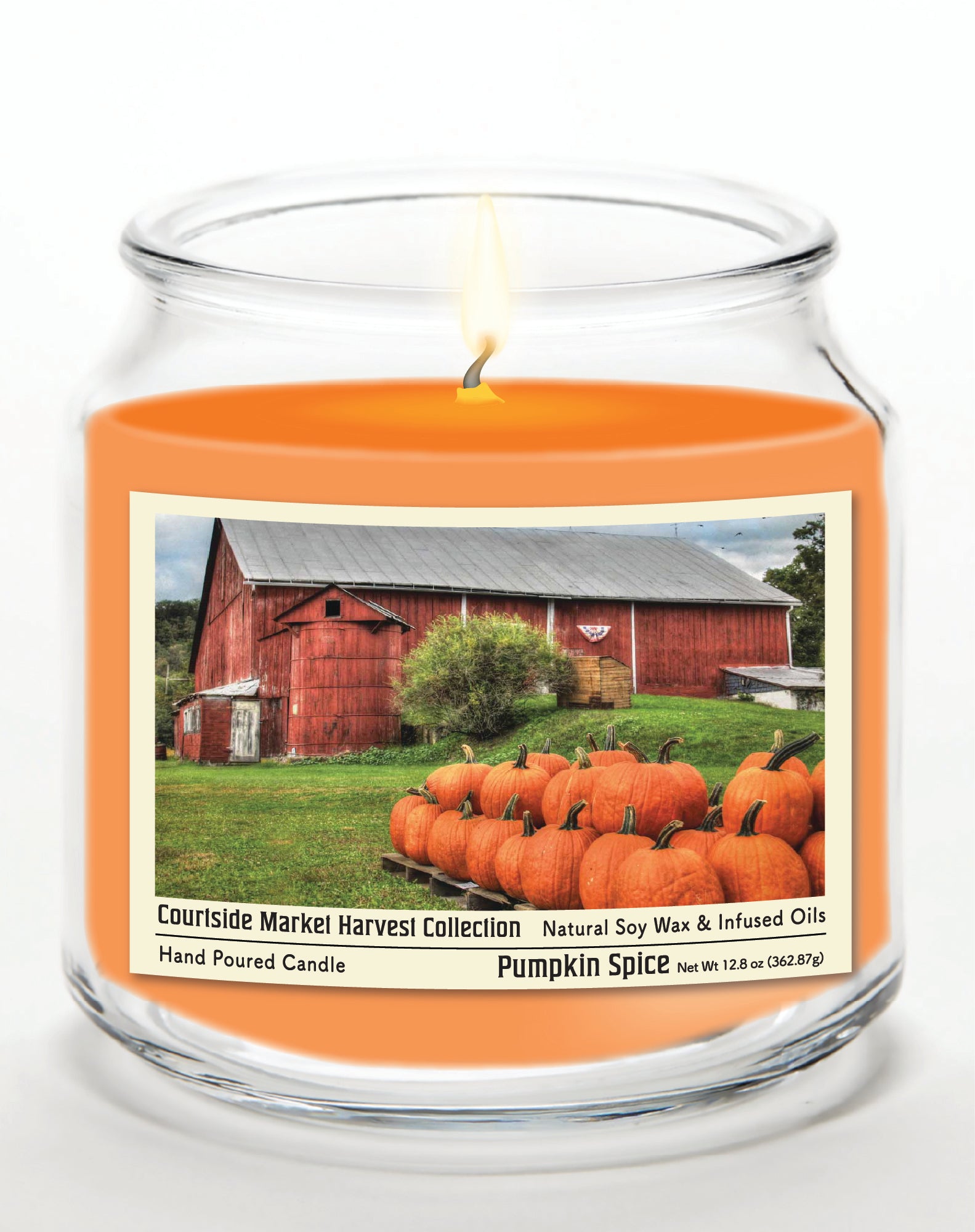 Pumpkin Barn - Pumpkin Spice 14 oz Candle Glass Jar with Brushed Silver Metal Lid