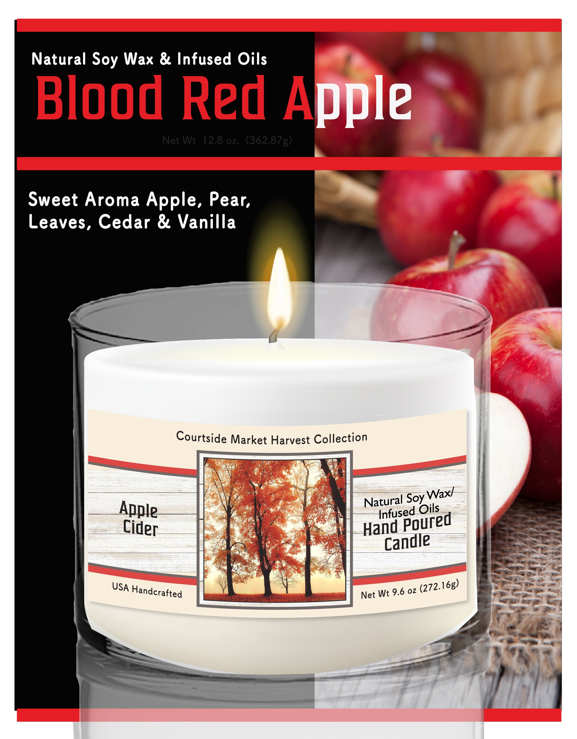 Autumn Glow - Blood Red Apple 9.6 oz Soy Wax Candle in Glass Jar