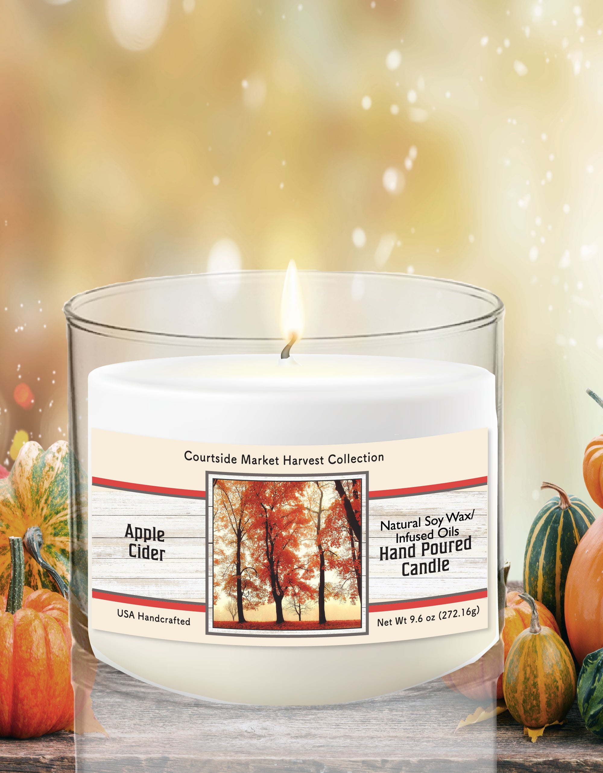 Autumn Glow - Blood Red Apple 9.6 oz Soy Wax Candle in Glass Jar