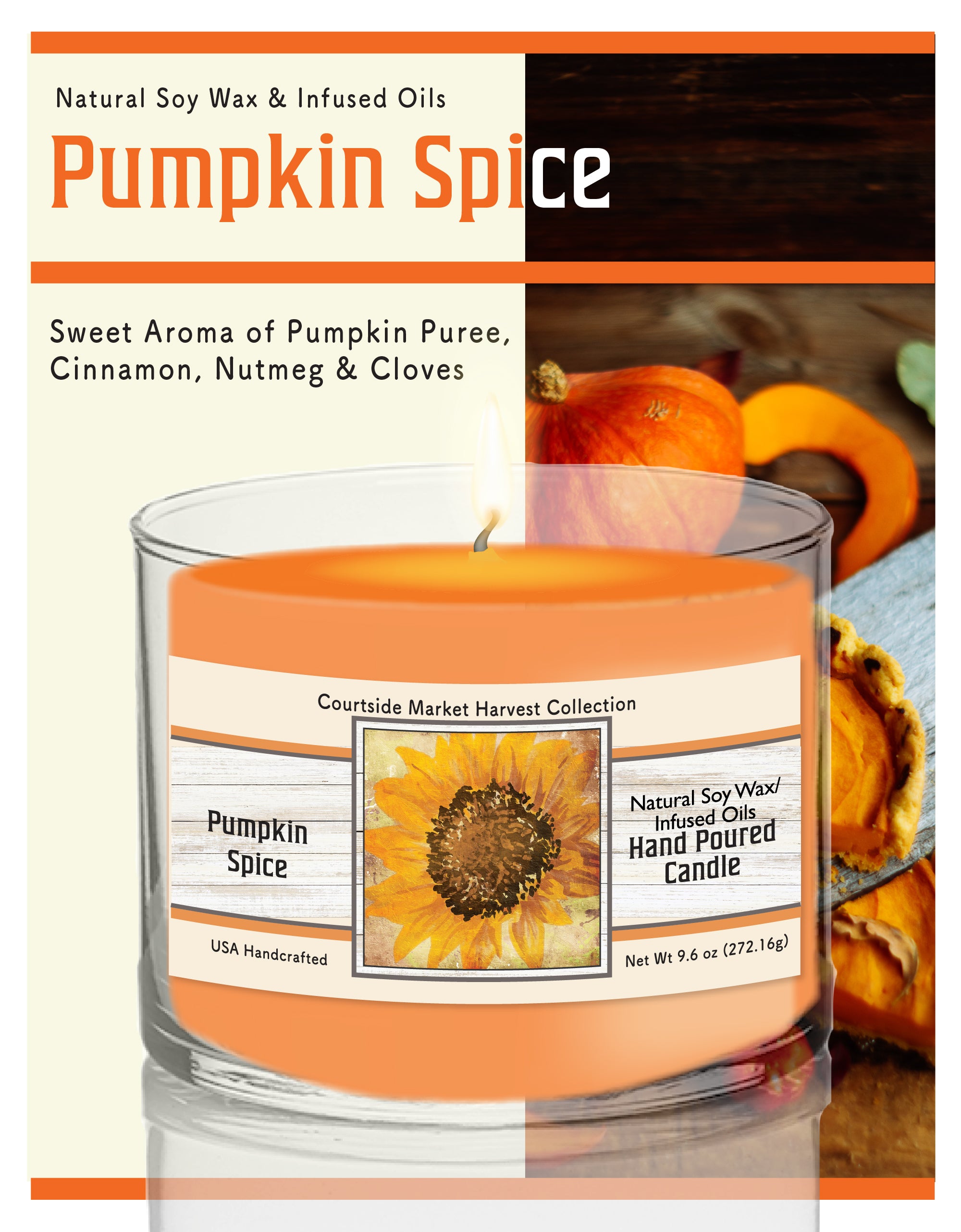 Flower of the Fall - Pumpkin Spice 9.6 oz Soy Wax Candle in Glass Jar