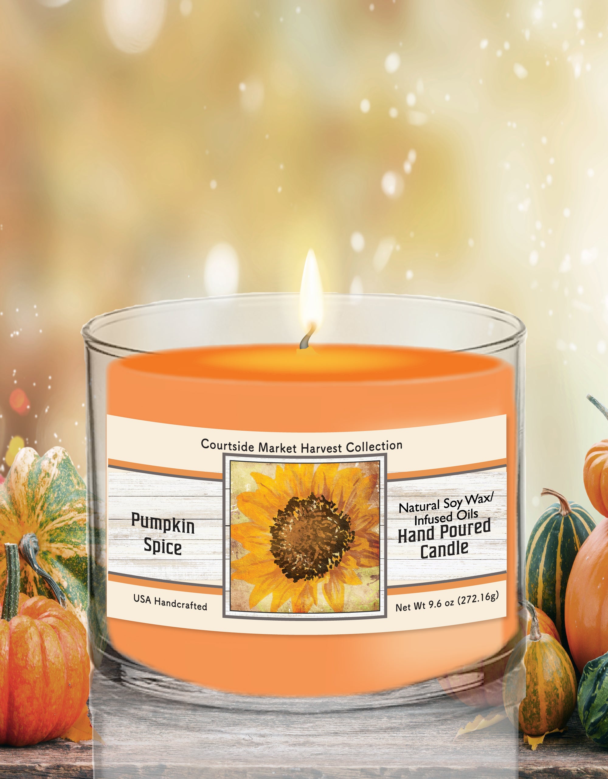 Flower of the Fall - Pumpkin Spice 9.6 oz Soy Wax Candle in Glass Jar