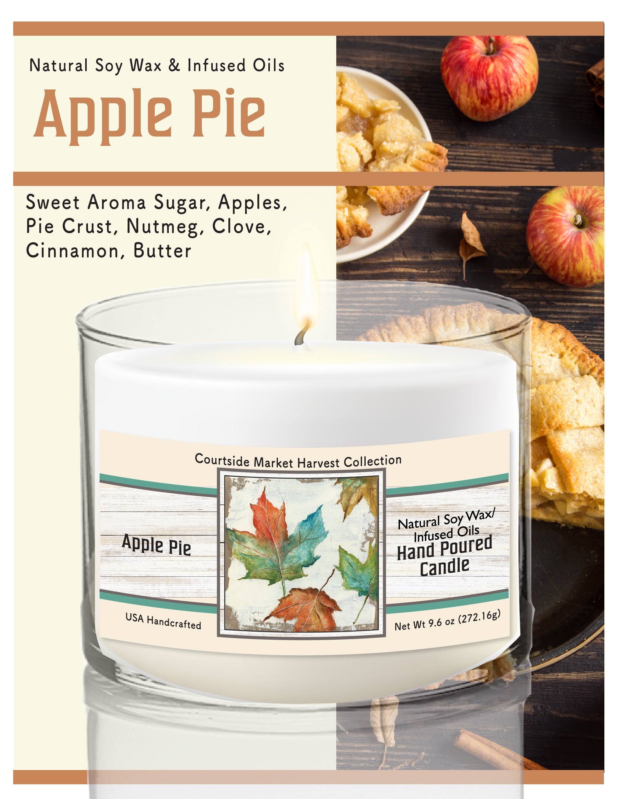 Oak Leaves - Apple Pie 9.6 oz Soy Wax Candle in Glass Jar