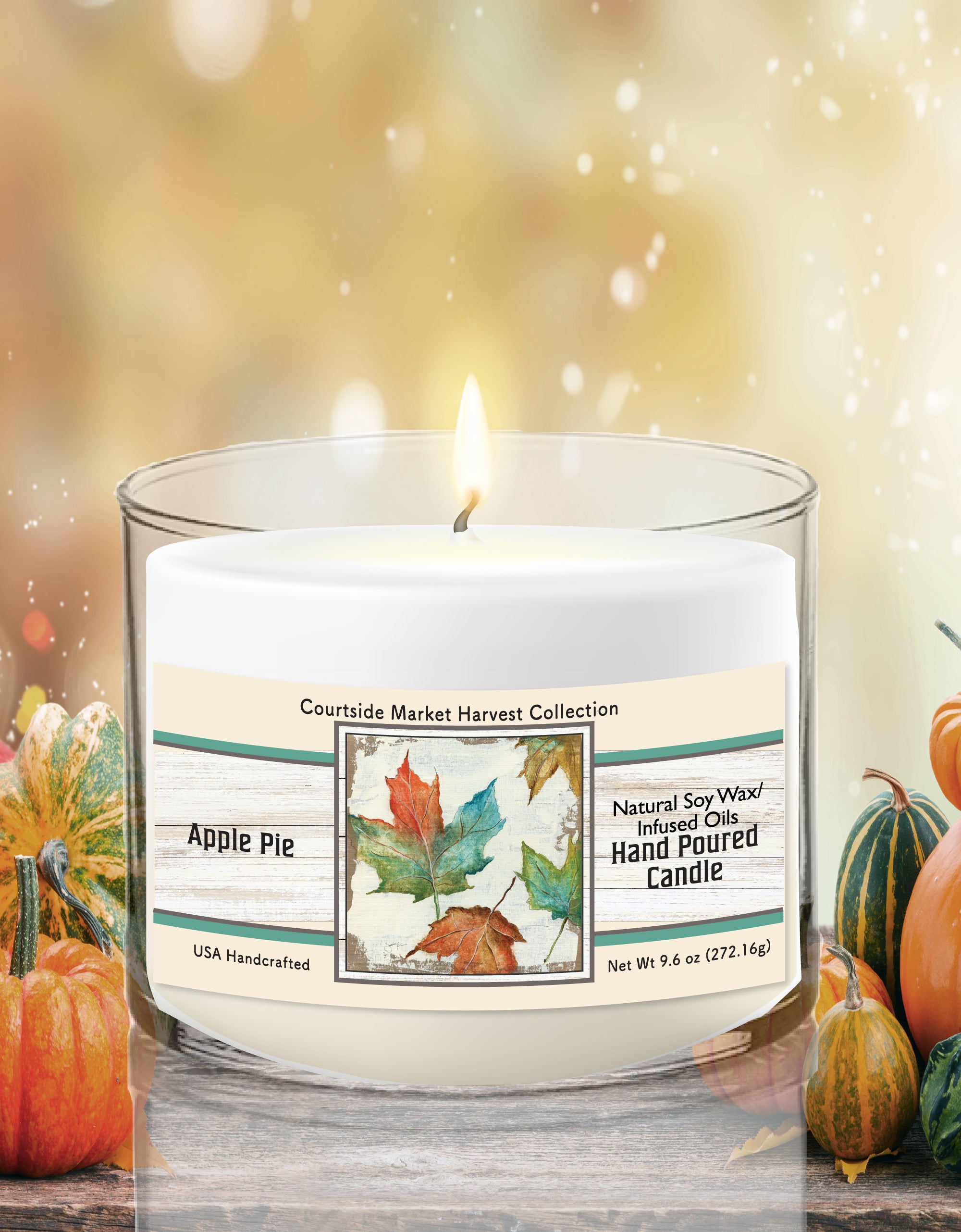 Oak Leaves - Apple Pie 9.6 oz Soy Wax Candle in Glass Jar