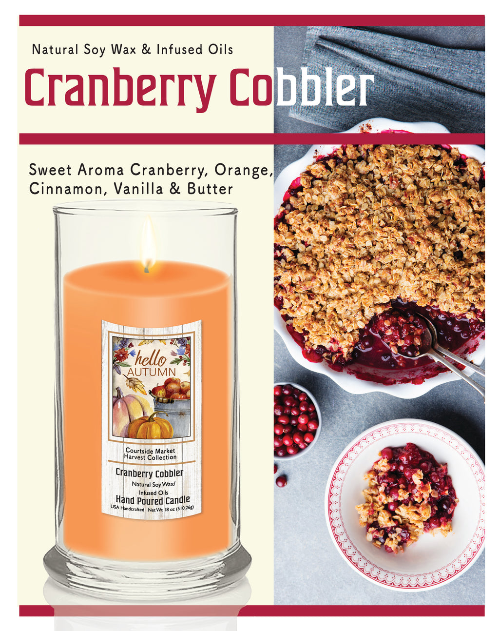 Hello Autumn II - Cranberry Cobbler 18 oz Status Candle Glass