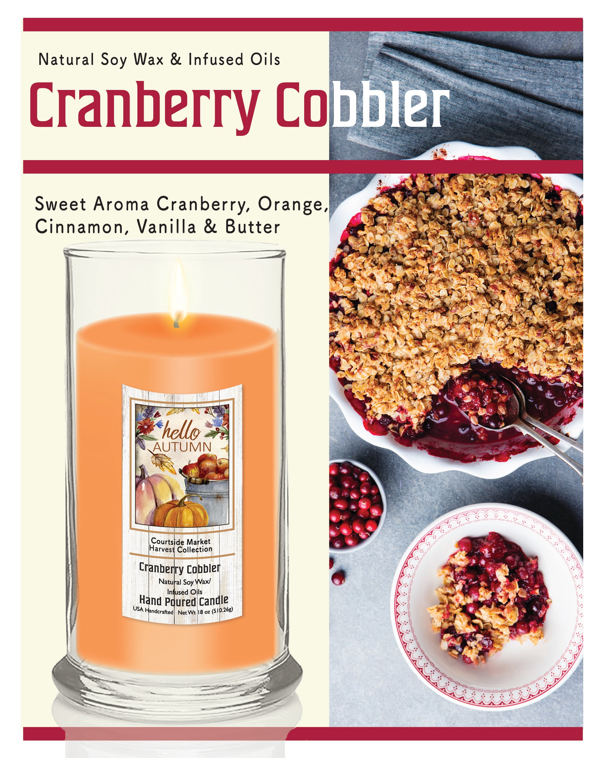 Hello Autumn II - Cranberry Cobbler 18 oz Status Candle Glass