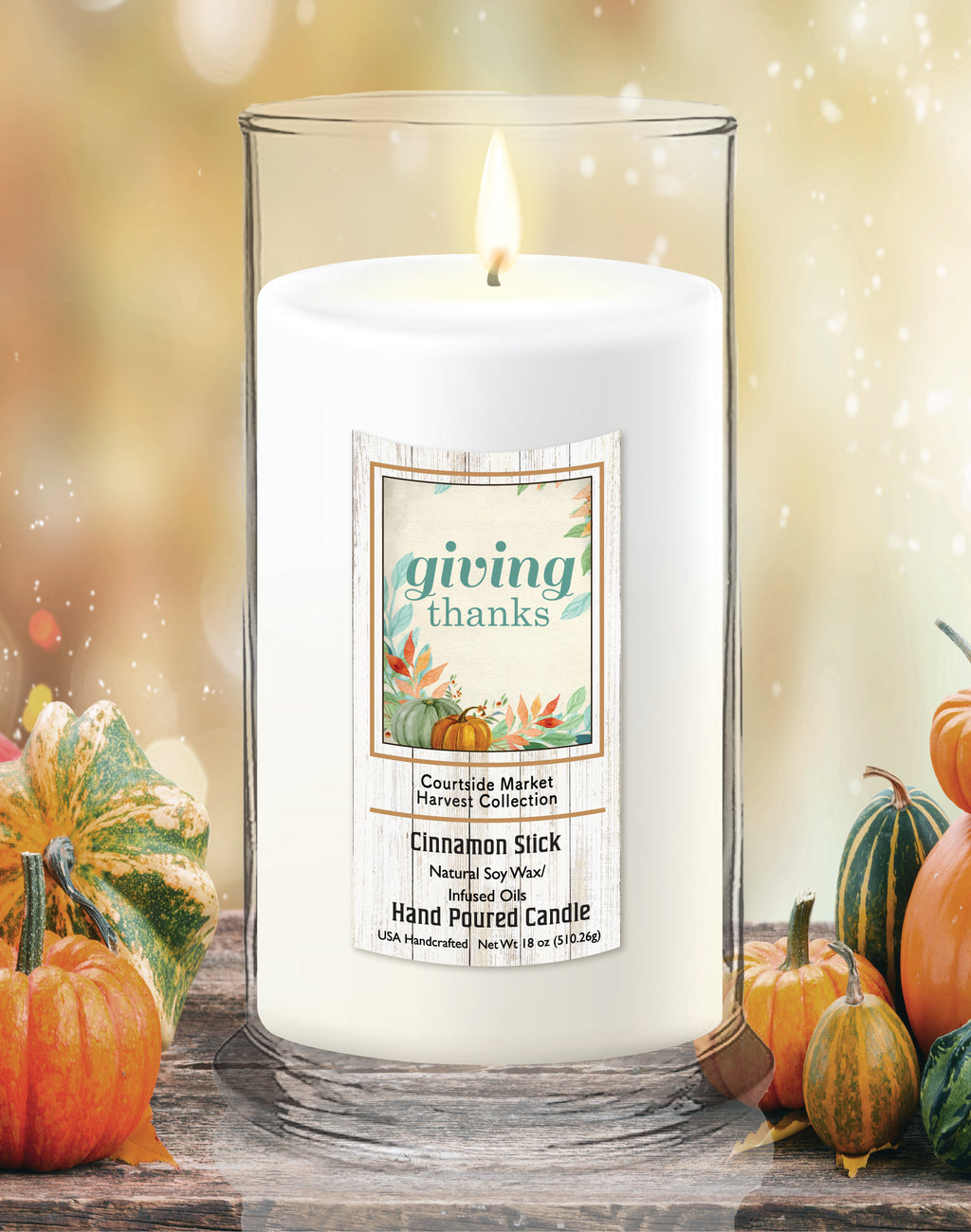 Giving Thanks - Cinnamon Stick 18 oz Status Candle Glass