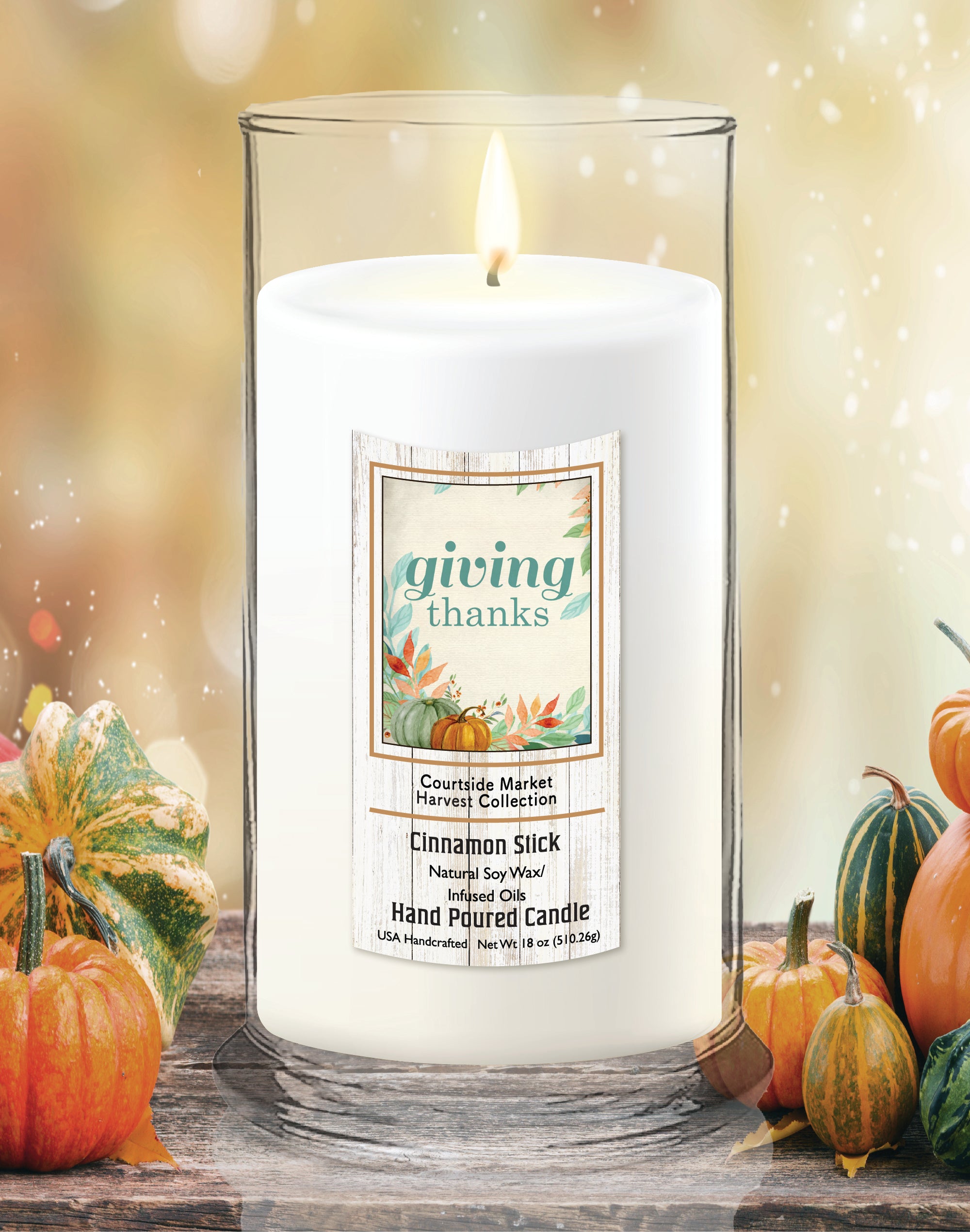 Giving Thanks - Cinnamon Stick 18 oz Status Candle Glass