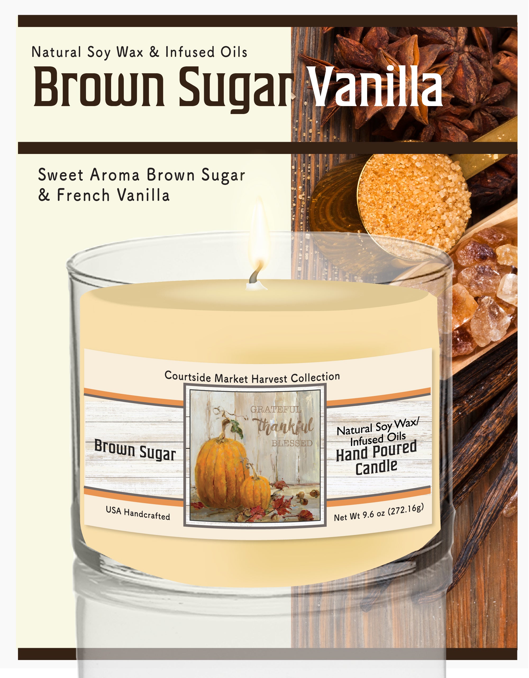 Pumpkin Patch I - Brown Sugar Vanilla 9.6 oz Soy Wax Candle in Glass Jar
