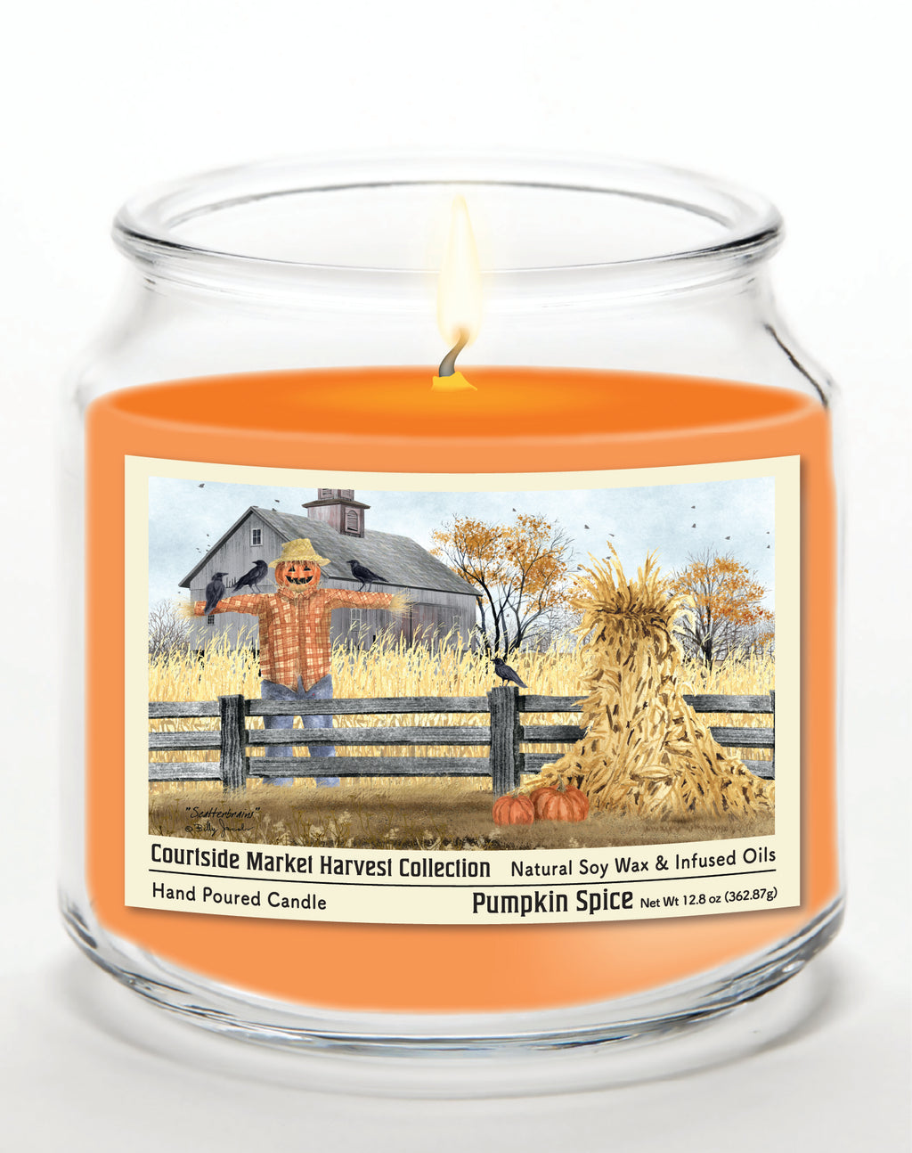 Scarecrow 14 oz Candle Glass Jar with Brushed Silver Metal Lid