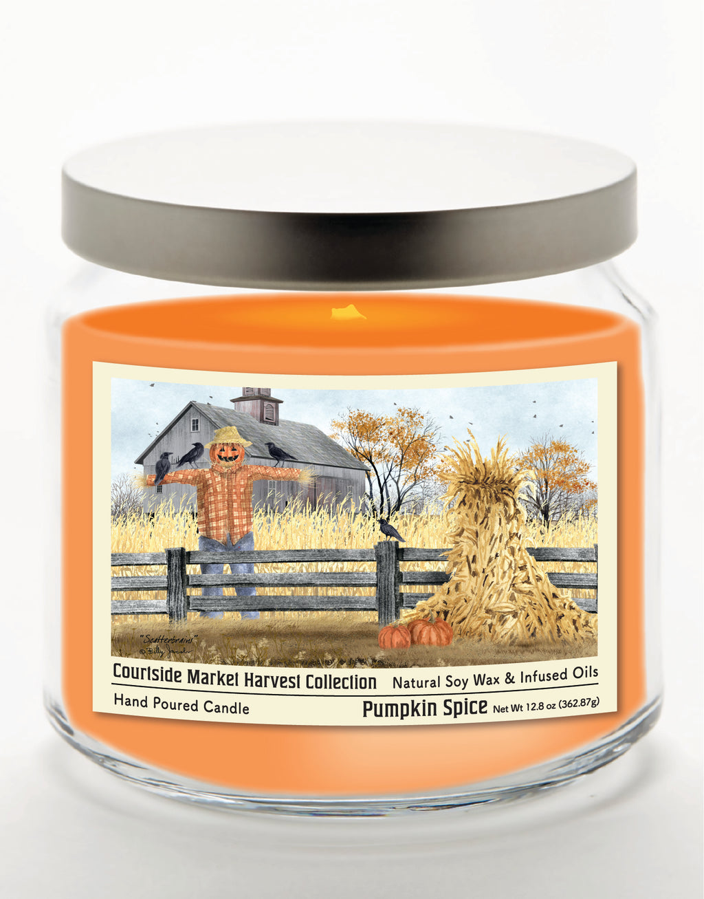 Scarecrow 14 oz Candle Glass Jar with Brushed Silver Metal Lid