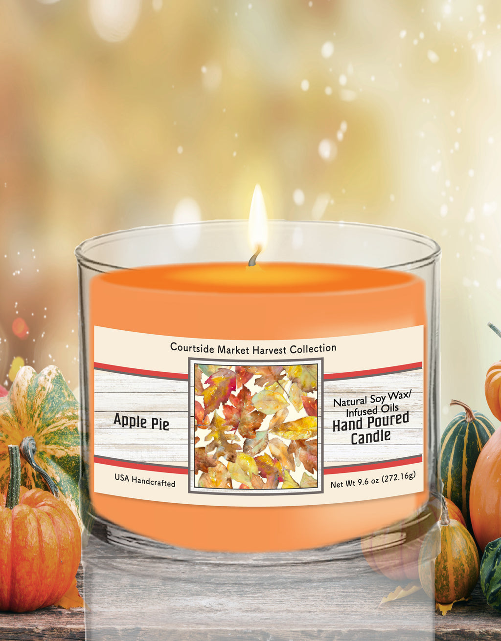 Scattered Autumn Leaves - Apple Pie 9.6 oz Soy Wax Candle in Glass Jar