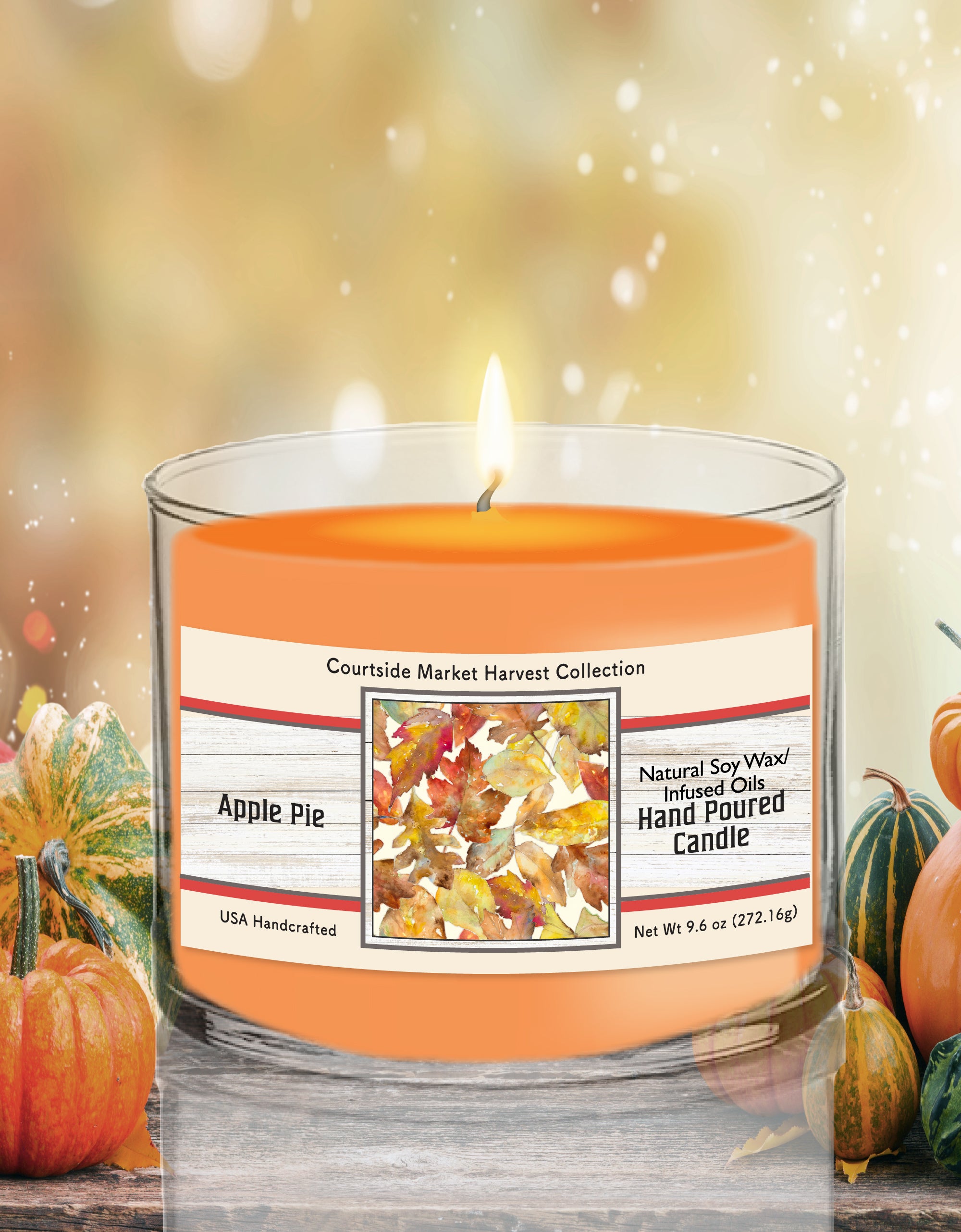 Scattered Autumn Leaves - Apple Pie 9.6 oz Soy Wax Candle in Glass Jar