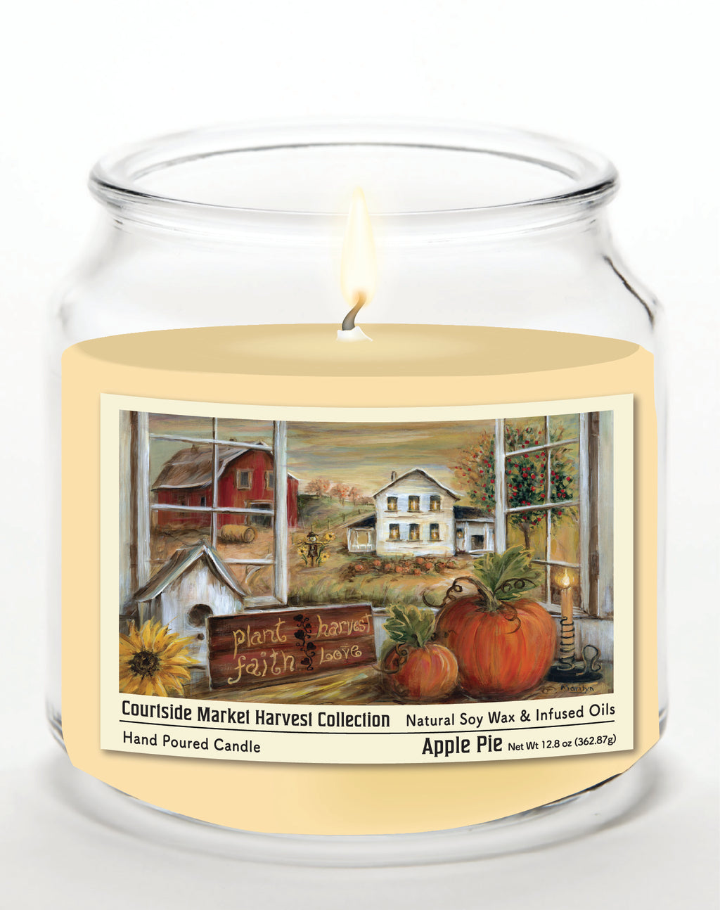 Plant Faith, Harvest Love 14 oz Candle Glass Jar with Brushed Silver Metal Lid