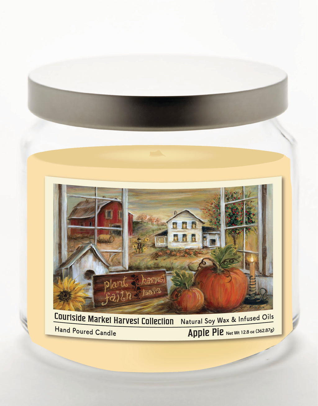 Plant Faith, Harvest Love 14 oz Candle Glass Jar with Brushed Silver Metal Lid