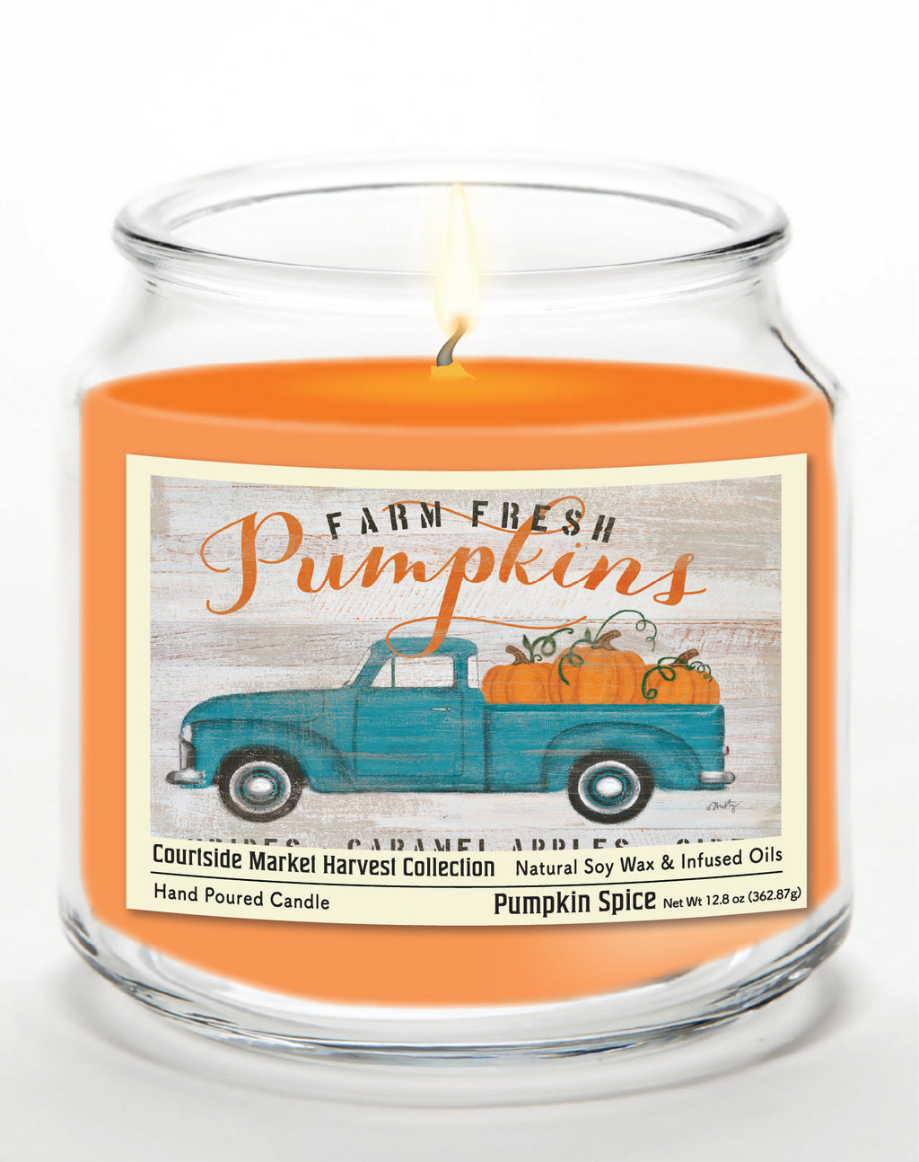 Farm fresh pumpkins 14 oz Candle Glass Jar with Brushed Silver Metal Lid